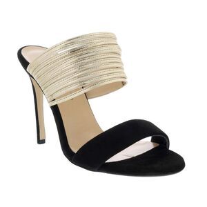 Ventutto Black/Gold Open Toe Slip On High Heel Sandals